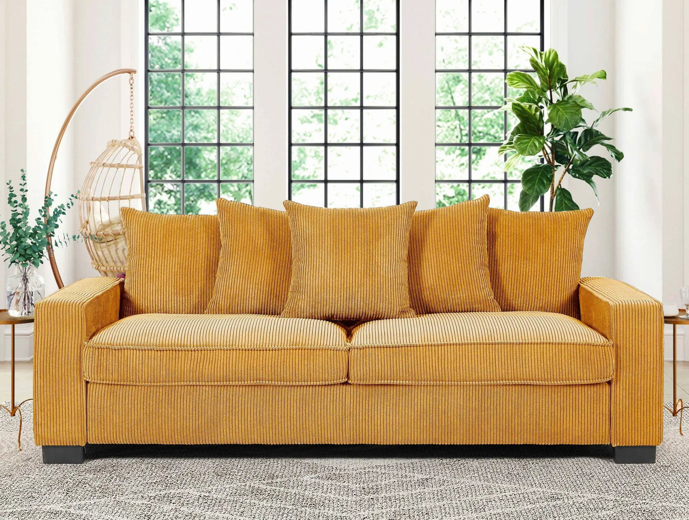 Luxe Sofa With 5 Matching Toss Pillows, Sleek Design, Spacious And Comfortable 3 Seater Couch by Unique Piece Furniture