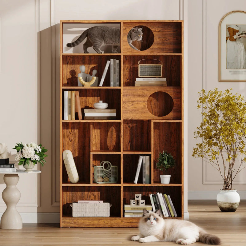 Modern 2 in 1 Wood Bookshelf Cat House by HouseOfZazla