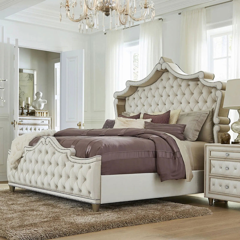Antonella Upholstered California King Panel Bed Ivory by Unique Piece Furniture