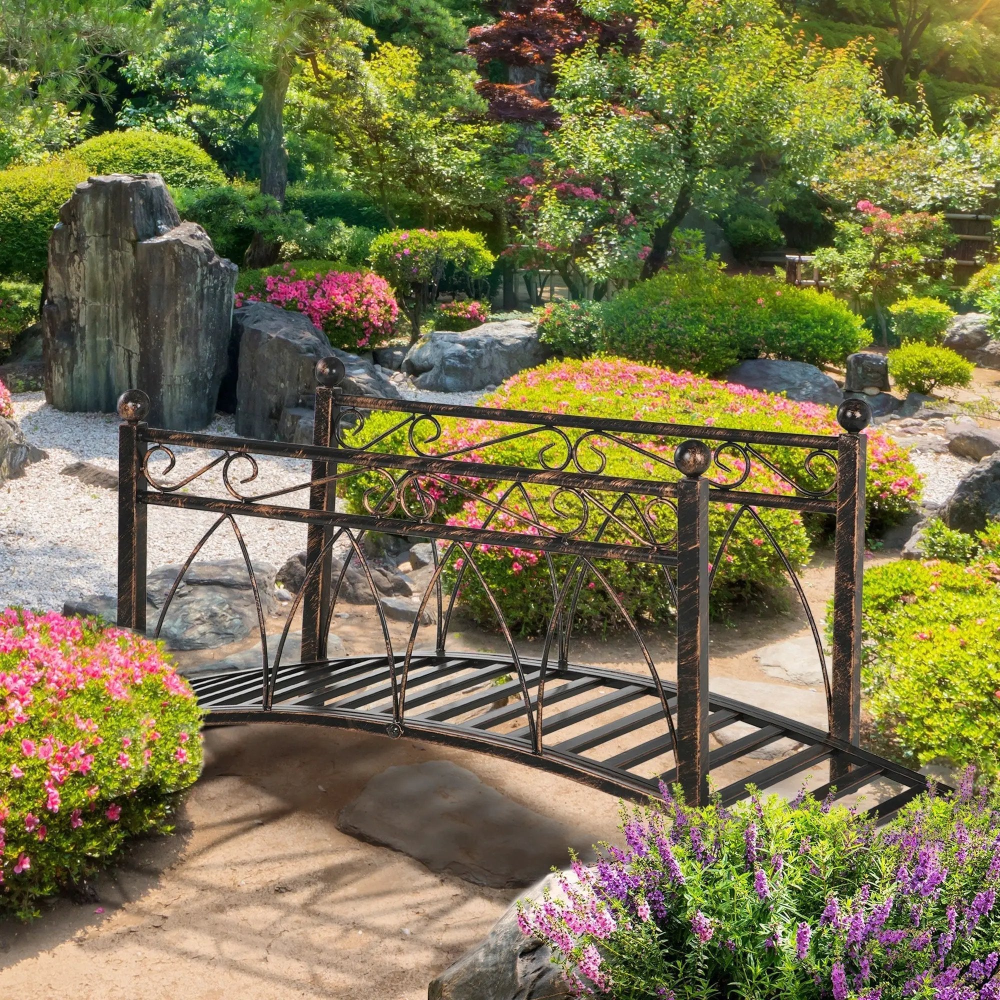 Outsunny 3.3' Metal Arch Zen Garden Bridge with Safety Siderails by HouseOfZazla