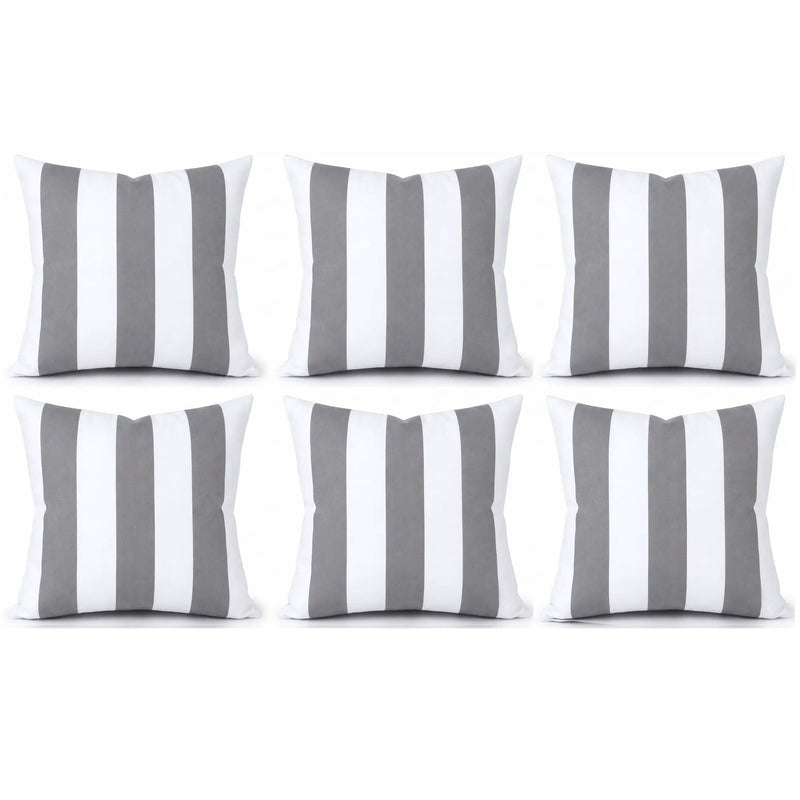 6 Pack Outdoor Pillow Covers - Gray/White Striped by HouseOfZazla