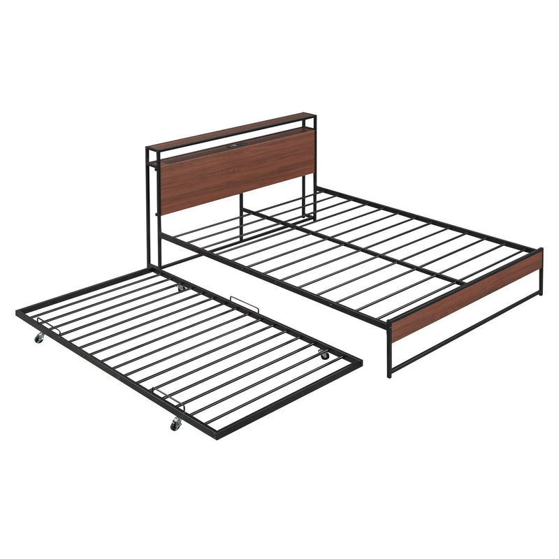 Platform Bed Frame With Trundle, USB Ports And Slat Support, No Box Spring Needed by HouseOfZazla
