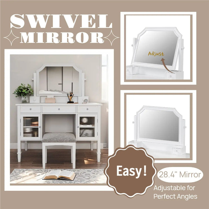 Elegant Makeup Vanity Desk With Adjustable Mirror And Storage And Construction - White by HouseOfZazla