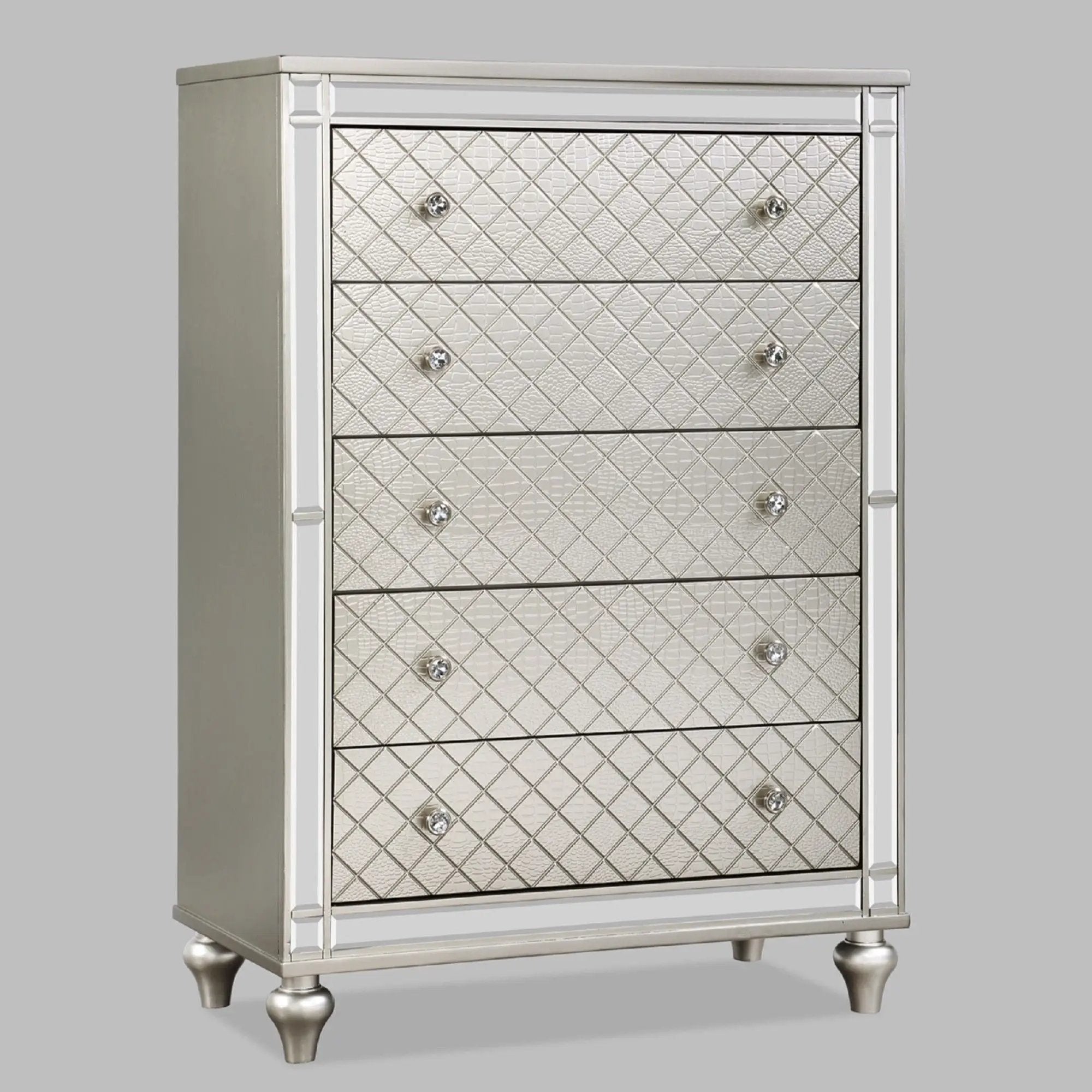5 Drawer Bedroom Chest With Diamond Patterned Fronts - Silver by Unique Piece Furniture