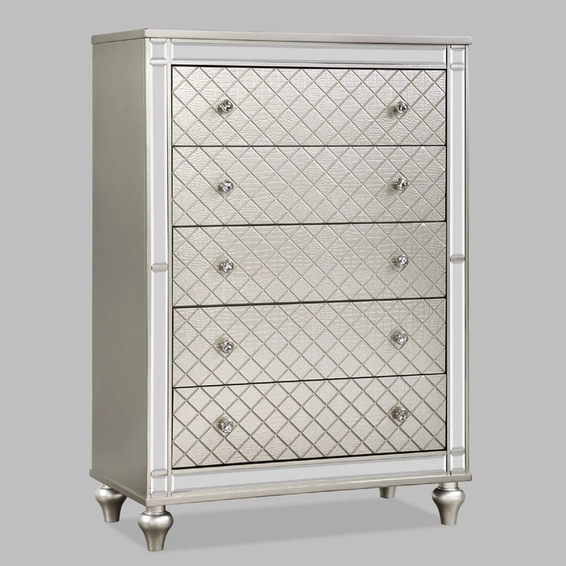 5 Drawer Bedroom Chest With Diamond Patterned Fronts - Silver by Unique Piece Furniture