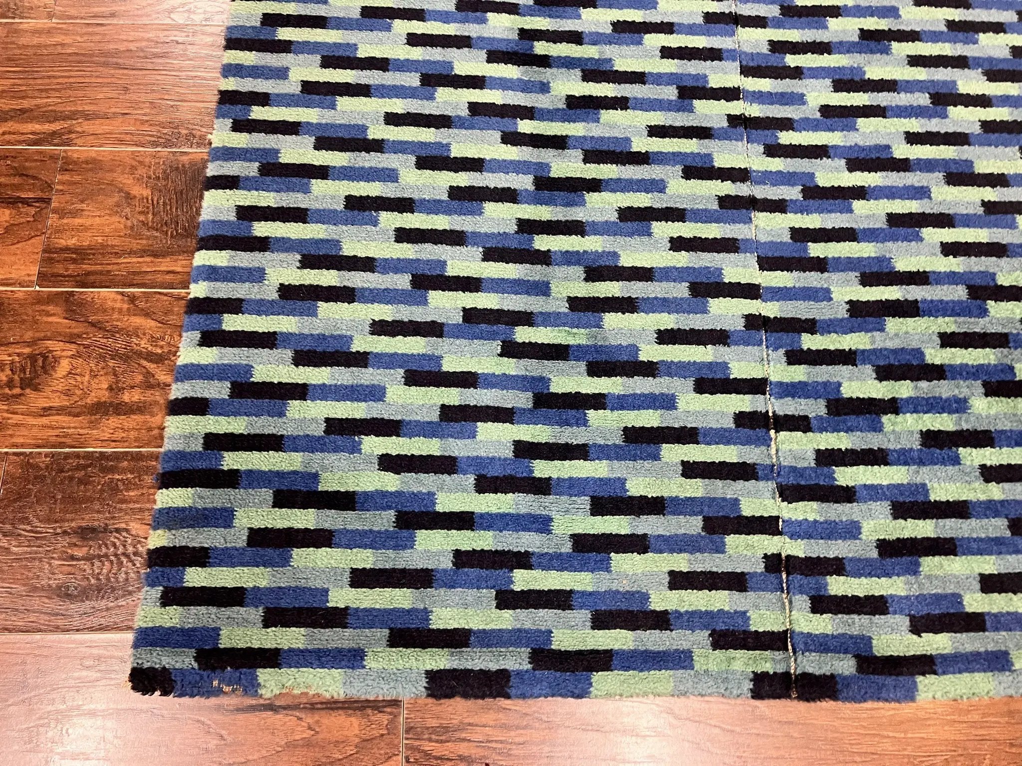 Wide Runner Rug 4.7 x 12, Blue Multicolor Contemporary Wool Power Loomed Rug, Mosiac Design by Jewel Rugs