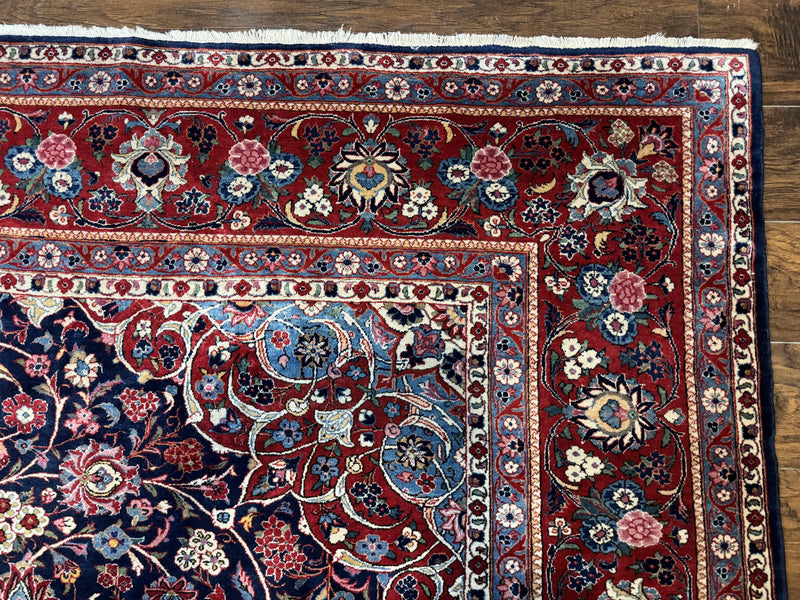 Navy Blue Persian Rug 9x12, Antique Persian Carpet, Kork Wool, 200 KPSI, Persian Kashan Rug by Jewel Rugs