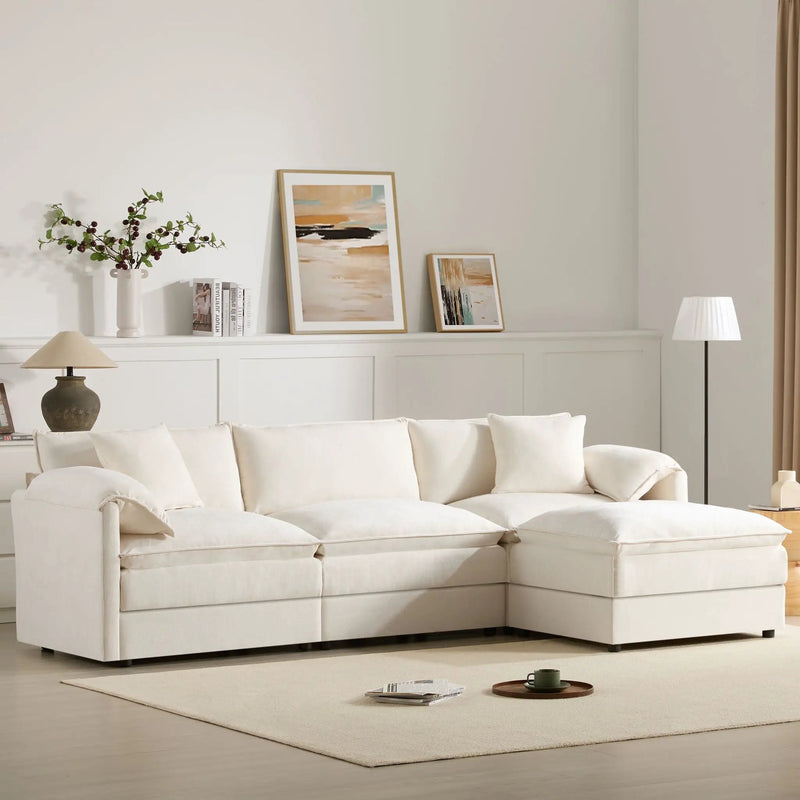 Modular Sectional With Deep And Wide Seat, Cloud Couch Set With Double Cushions Sofa With Movable Ottoman by HouseOfZazla