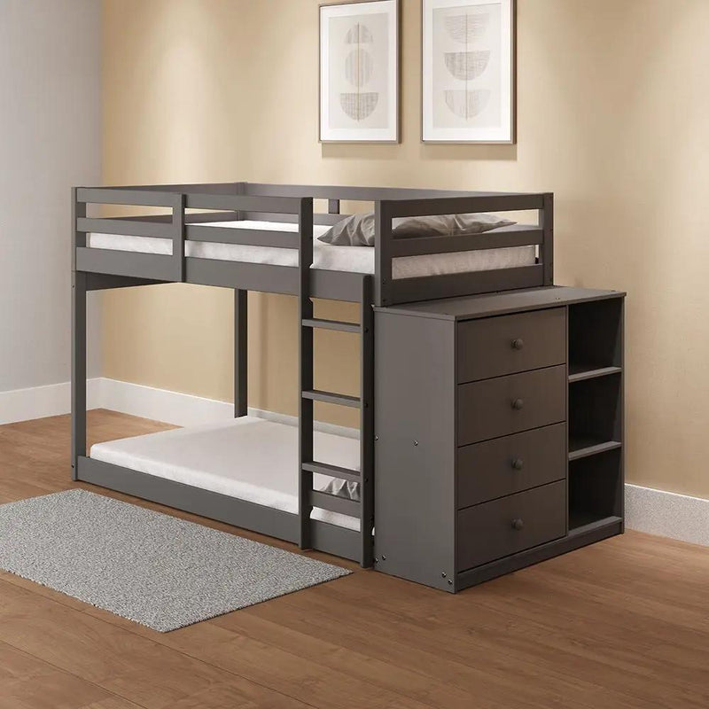 Gaston - Twin Over Twin Bunk Bed With 4 Drawers & 3 Compartments - Gray by Unique Piece Furniture