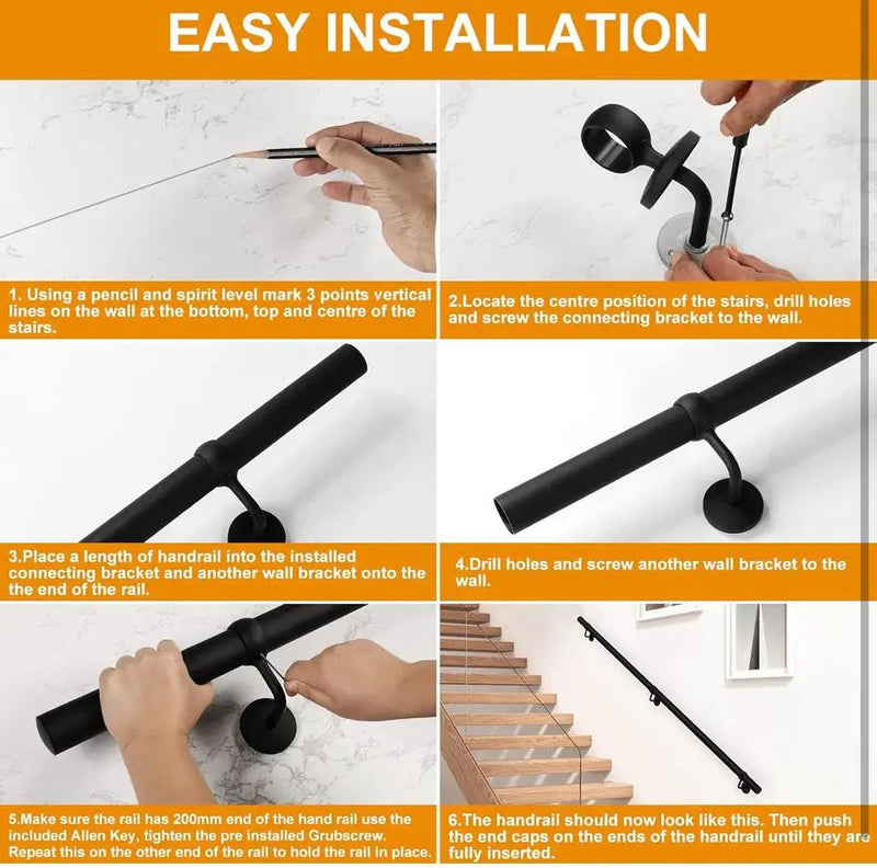ROTHLEY 6.6 FT Industrial Handrails for Indoor Stairs: Modern Staircase Handrails Wall Mount Stair Handrail 1.6 Round Sturdy Pipe Hand Railings for St by Selzalot