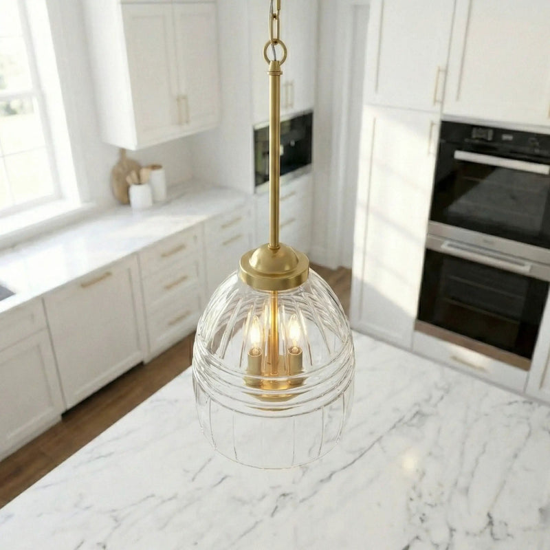 Ember - 3 Candle Lights Chain Pendant - Clear / Gold by HouseOfZazla