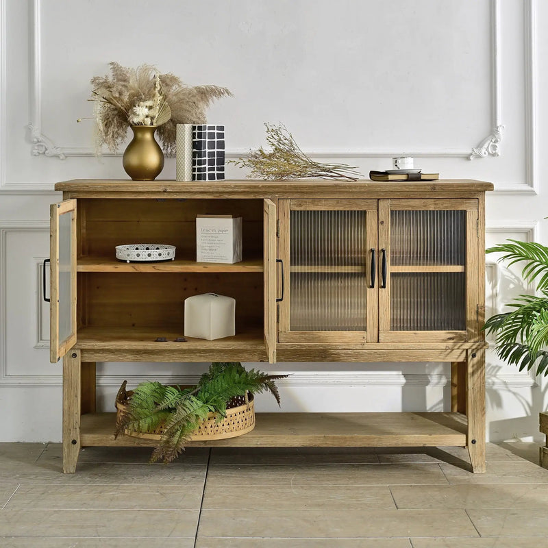 Rectangle Accent Sideboard Cabinet With Storage Shelf, Cabinet For Kitchen - Natural Wood by HouseOfZazla