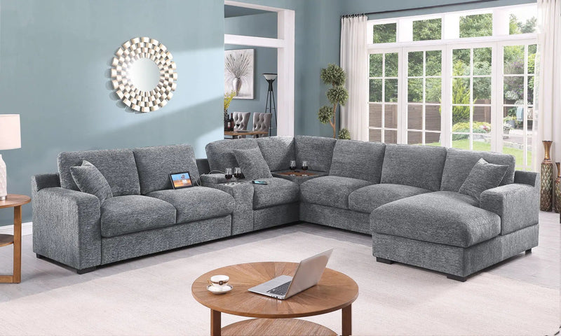 Celine - Fabric Corner Sectional Sofa With Right-Facing Chaise, Cupholders, And Charging Ports by HouseOfZazla