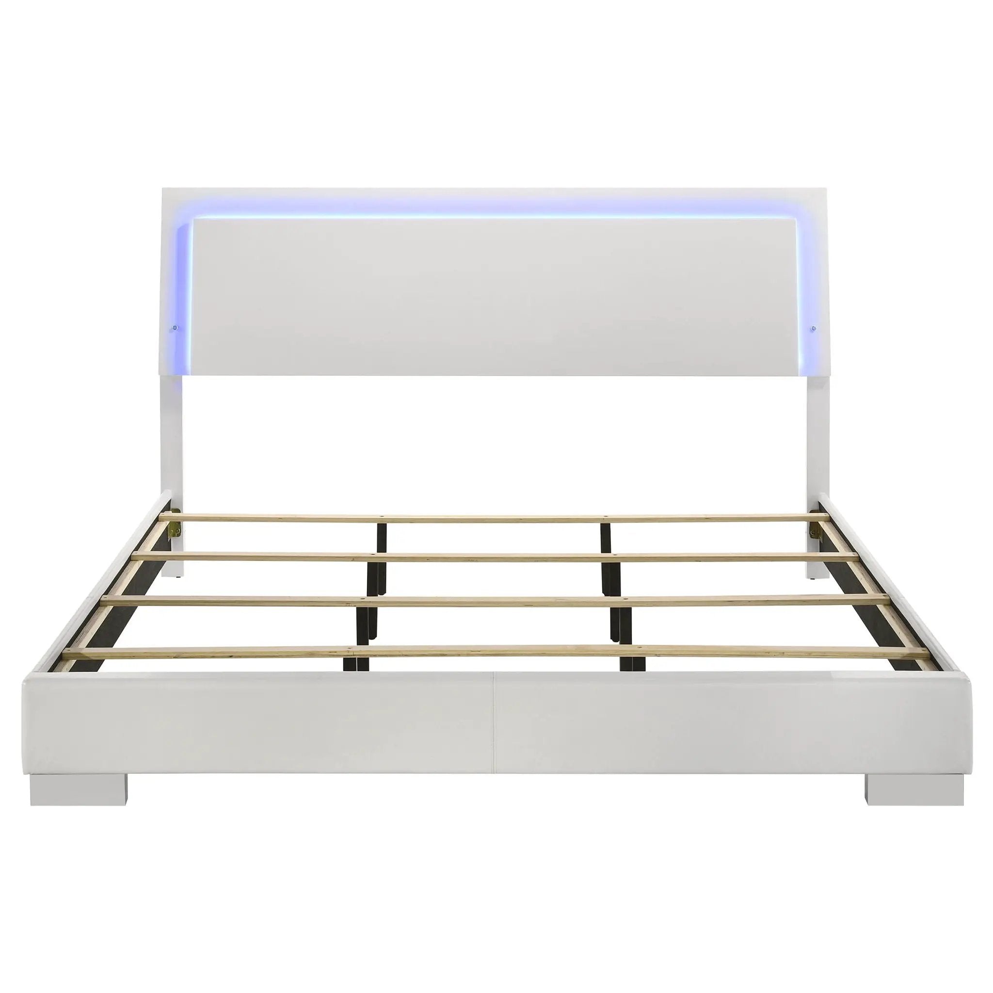 Felicity Wood Eastern King LED Panel Bed White High Gloss by Unique Piece Furniture