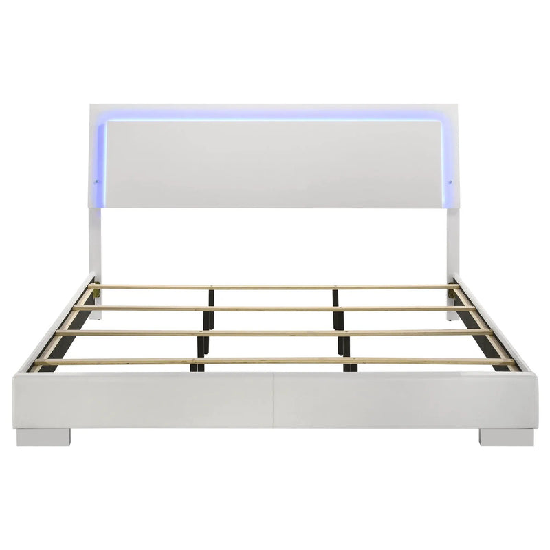Felicity Wood Eastern King LED Panel Bed White High Gloss by Unique Piece Furniture