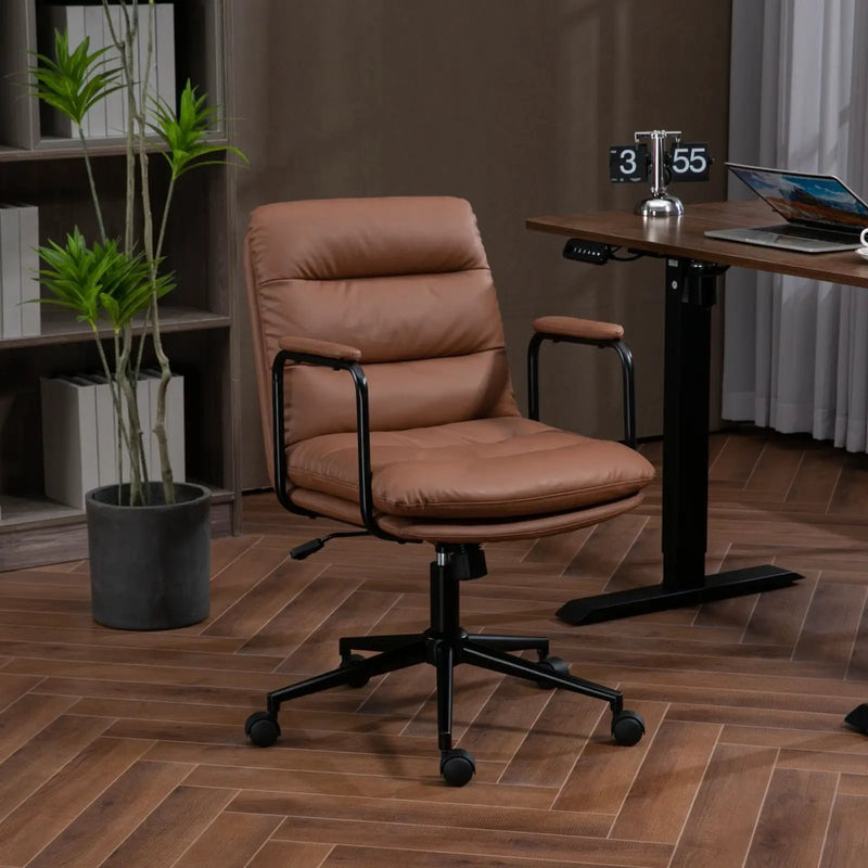 Office Chair, Mid Back Home Office Desk Task Chair With Wheels And Arms Ergonomic Computer Rolling Swivel Chair With Padded Armrest by HouseOfZazla