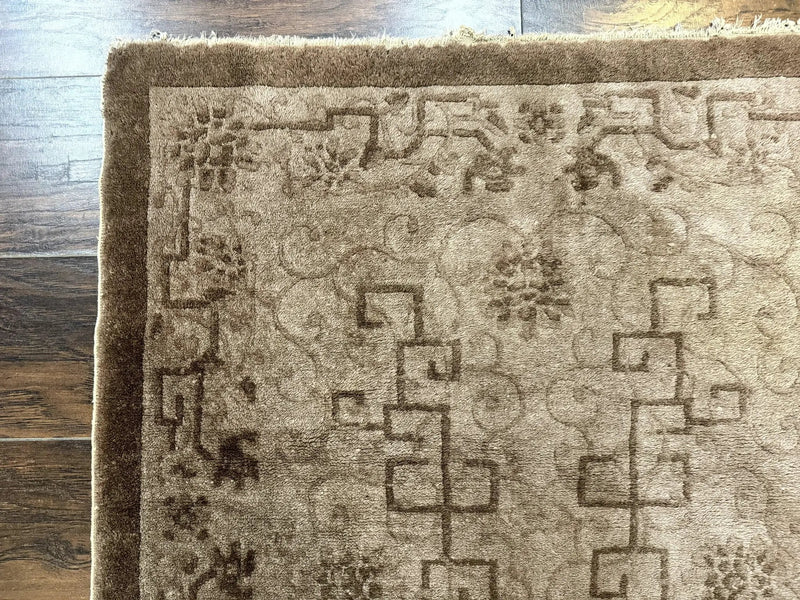 Antique Chinese Fette Rug 3x6, Taupe, Handmade Wool Chinese Carpet by Jewel Rugs