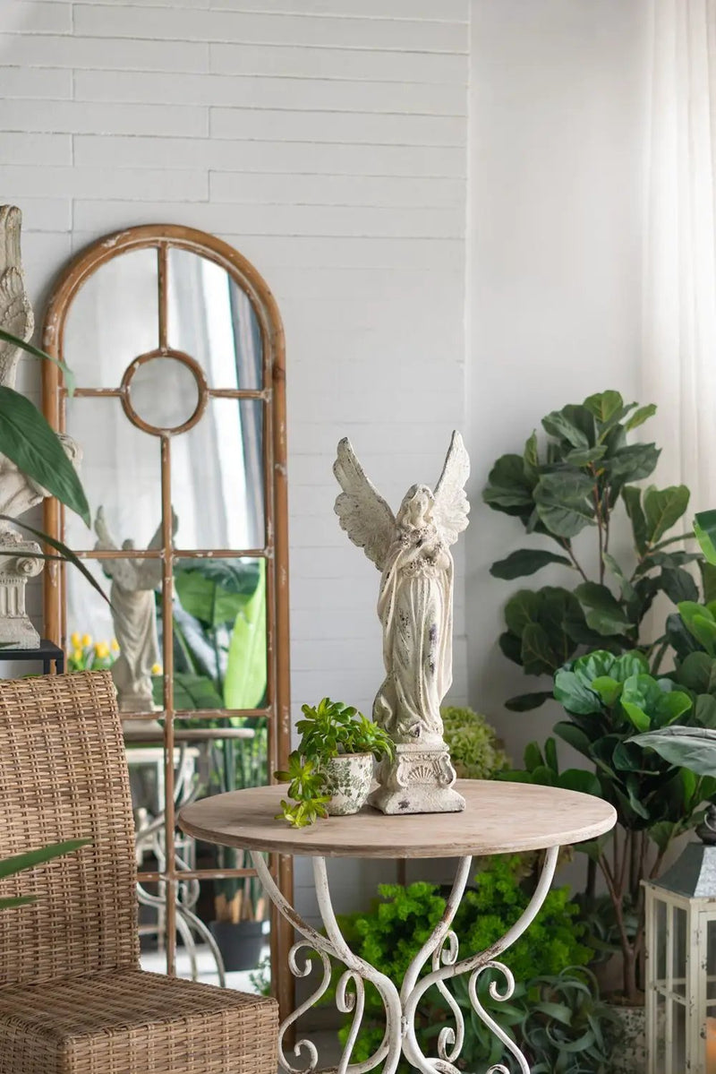 Round Wooden Table With Metal Scrollwork Legs - White Washed by Unique Piece Furniture