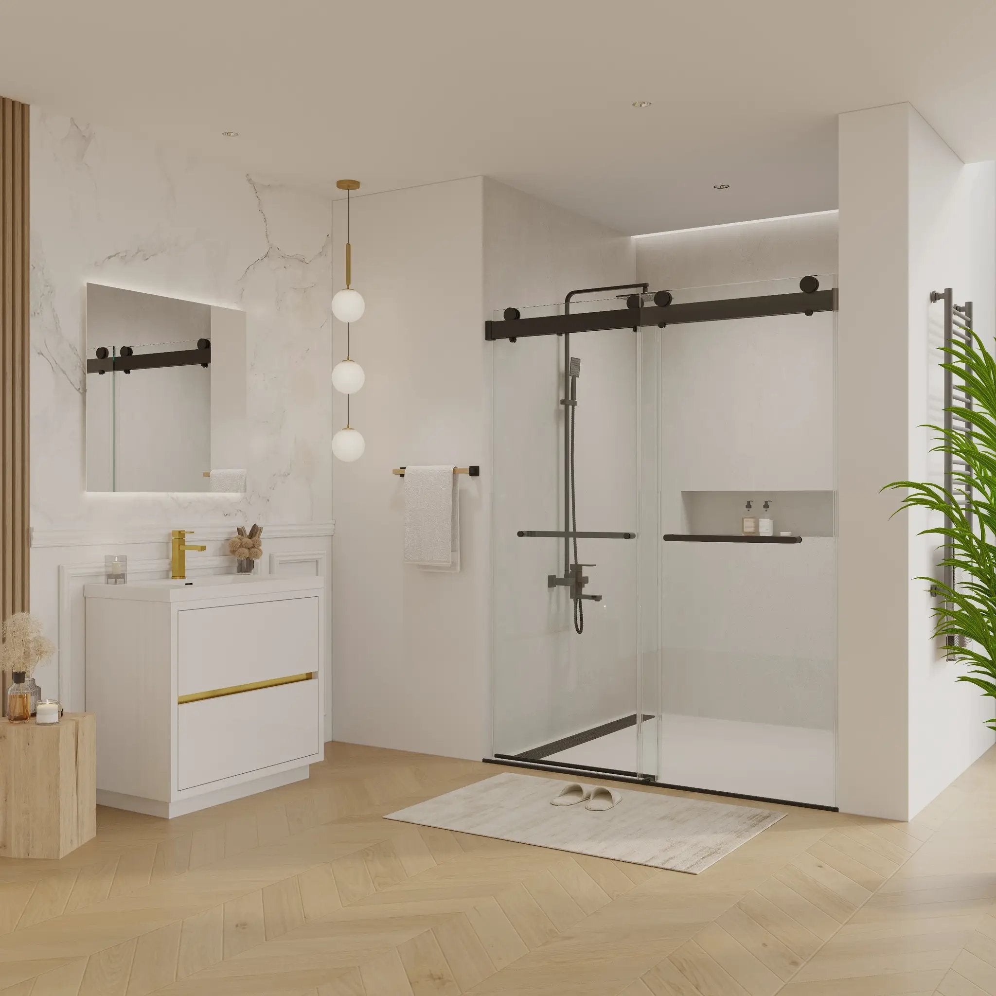 Double Sliding Frameless Soft-Close Shower Door by HouseOfZazla
