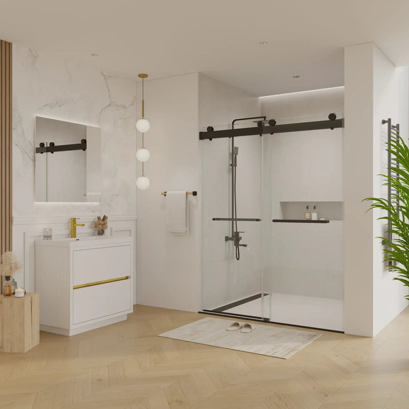 Double Sliding Frameless Soft-Close Shower Door by HouseOfZazla