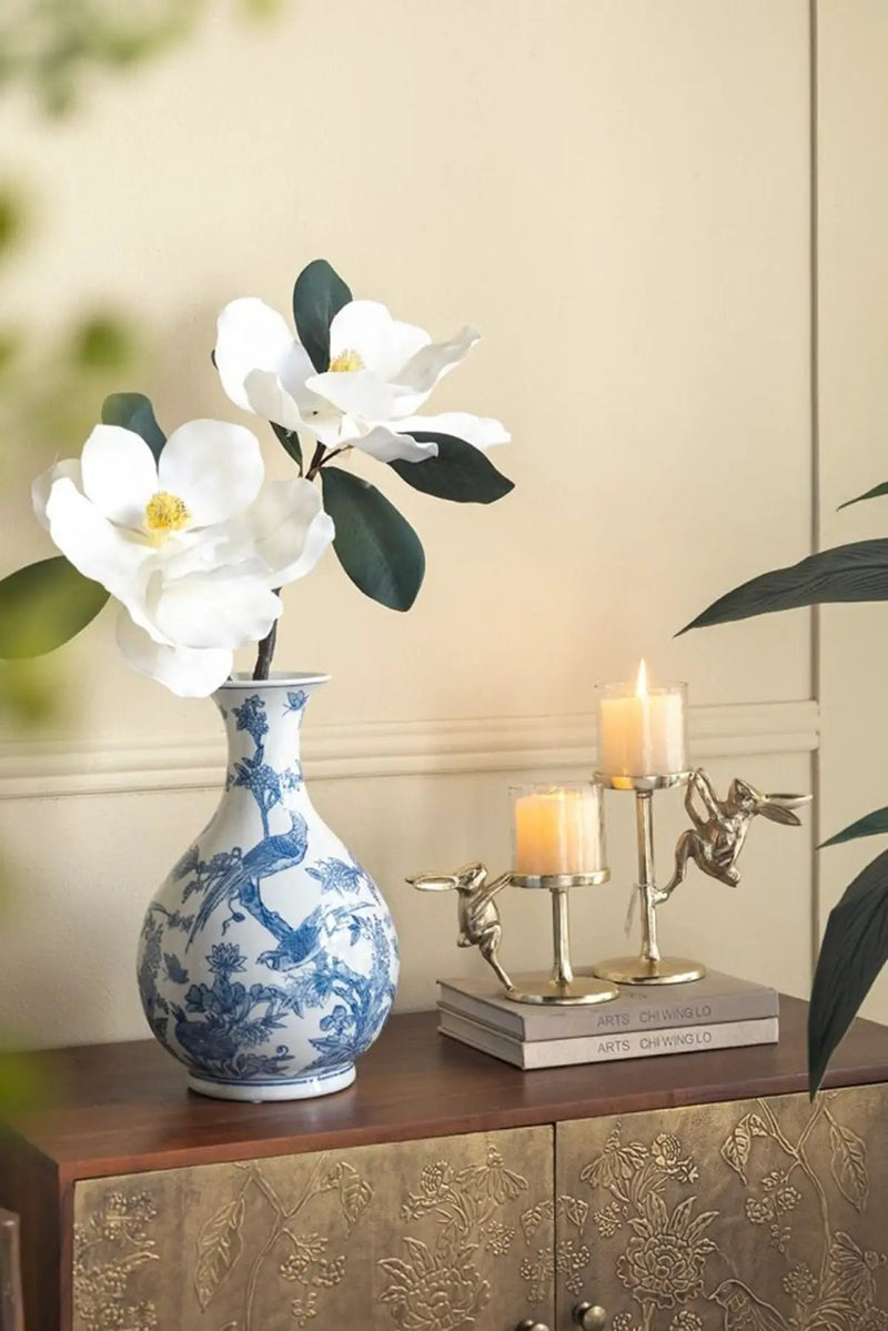 7.9x4x11' Gold Rabbit Pillar Candle Holder with Clear Glass Hurricane Shade by HouseOfZazla