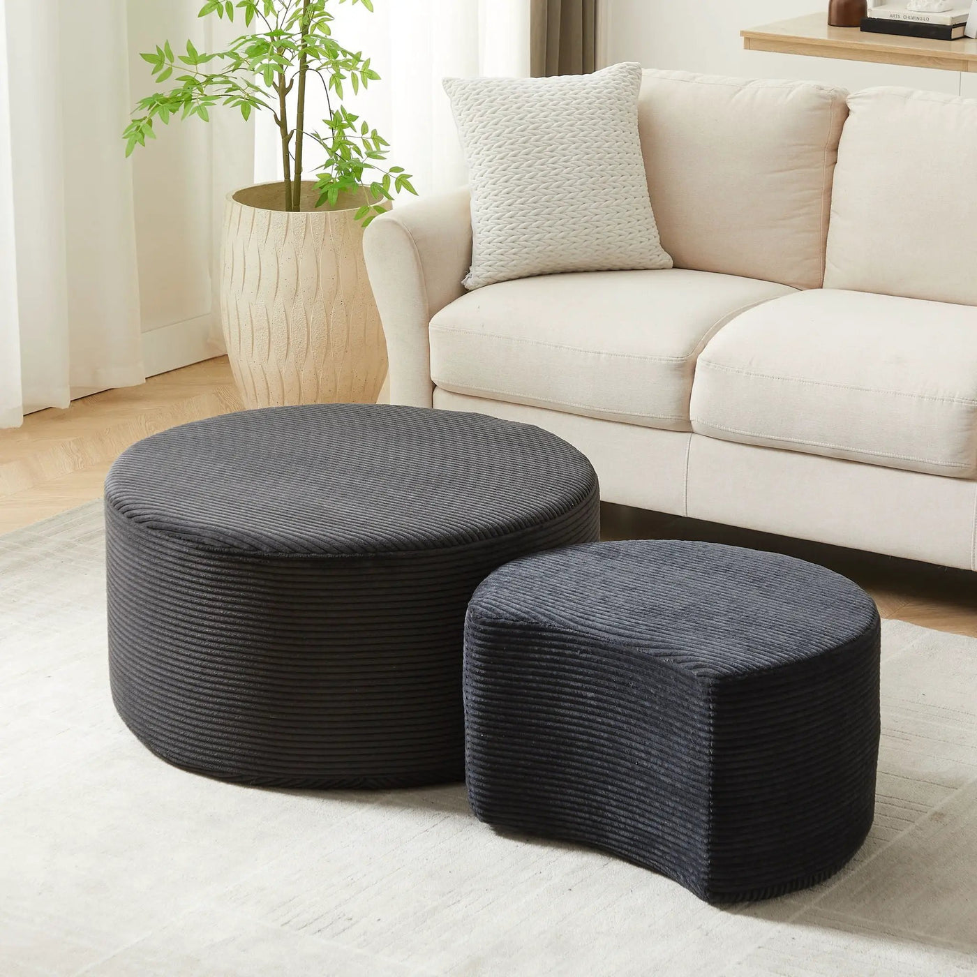 Modern Upholstered Round Coffee Table For Living Room (Set of 2) by HouseOfZazla