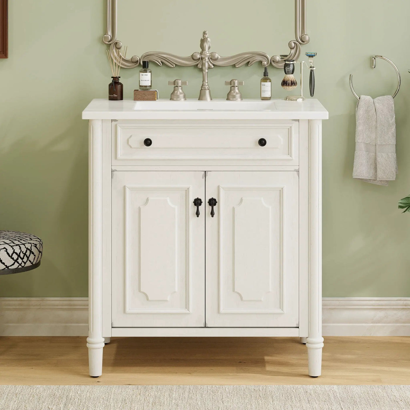 Vintage Bathroom Vanity With Sink, Rustic Cabinet With Soft Close Doors by HouseOfZazla
