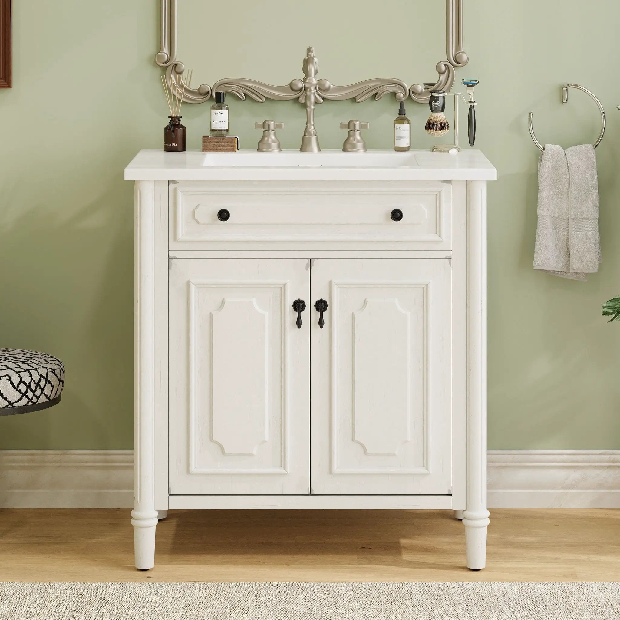 Vintage Bathroom Vanity With Sink, Rustic Cabinet With Soft Close Doors by HouseOfZazla