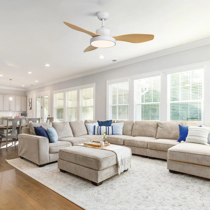 Ceiling Fan With 22W LED Light And Remote Control 6 Speeds Reversible DC Motor For Living Room - White by HouseOfZazla