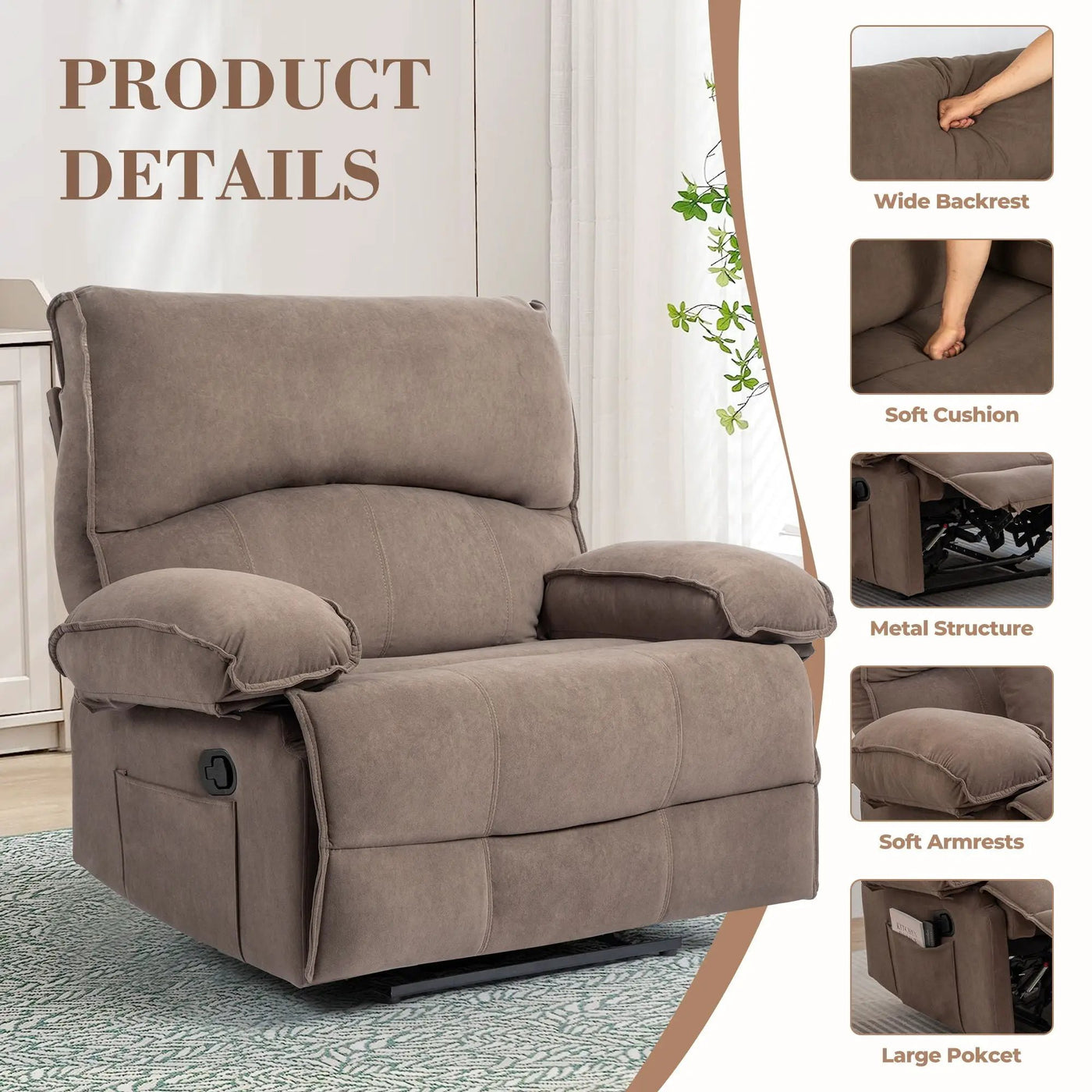 Oversized Manual Recliner Chair Sofa For Living Room by Unique Piece Furniture