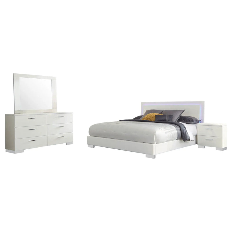 Felicity 4-piece Eastern King Bedroom Set White High Gloss by Unique Piece Furniture
