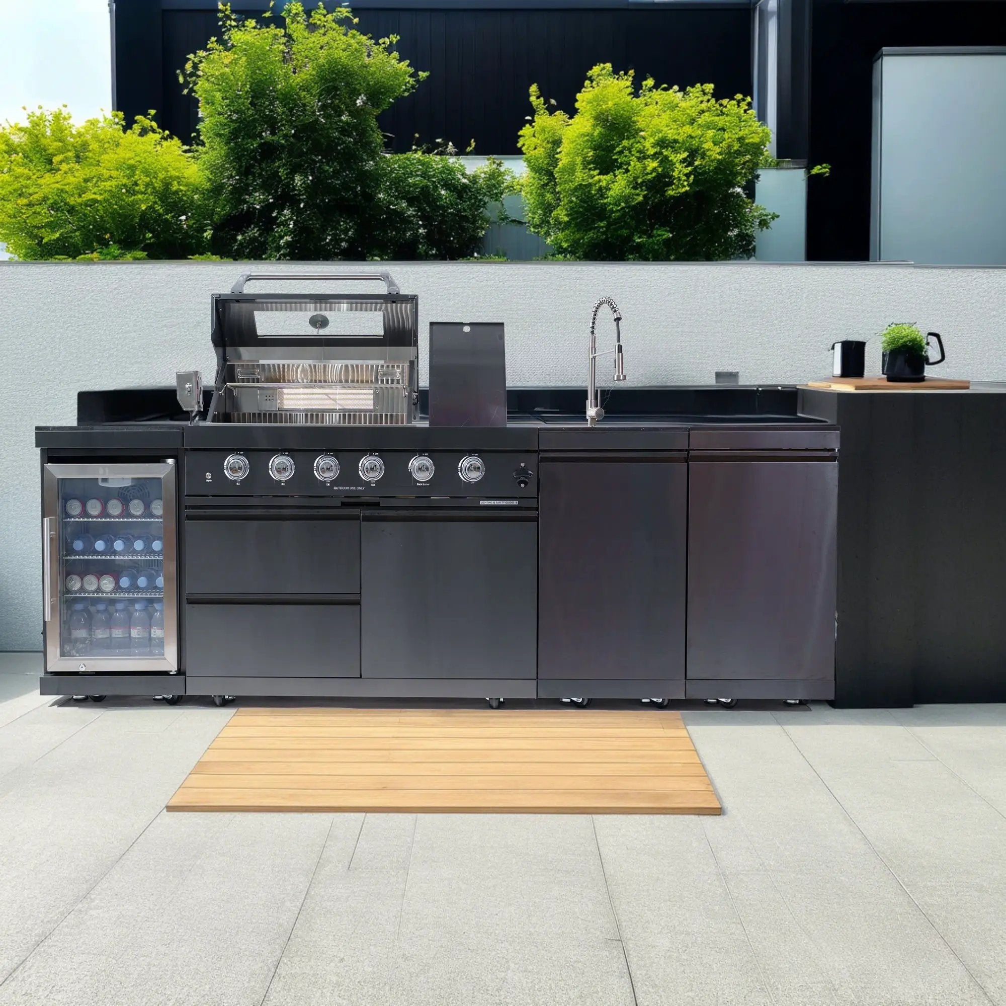 NG 104" 4-Burner 72,000 BTU Black Outdoor Kitchen Island Grill + Rotisserie Kit by Chery Industrial