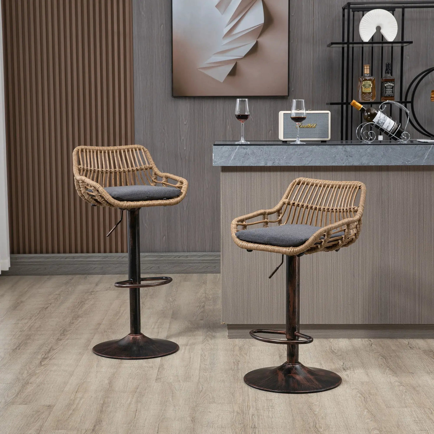 Modern Swivel Bar Stools Adjustable Counter Chairs With Footrest (Set of 2) by Unique Piece Furniture