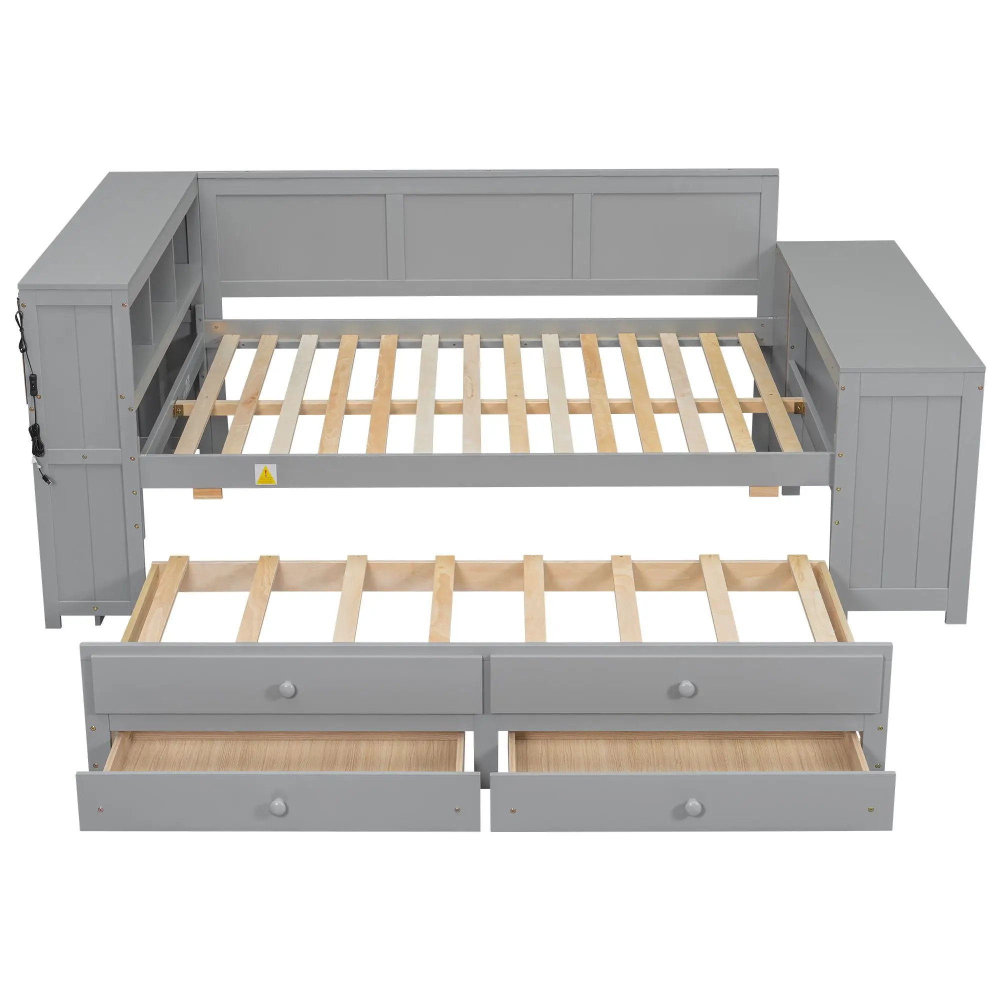 Daybed With Storage Shelves, Drawers, Trundle, Charging Station, LED Light, Desk And Cabinet by HouseOfZazla