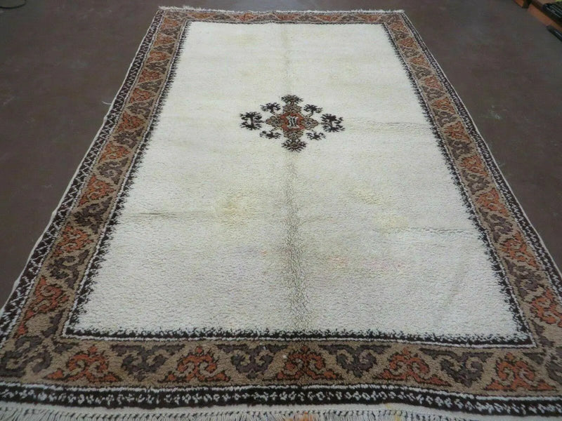 Vintage Moroccan Rug 6x9, Hand Knotted Soft Wool Moroccan Carpet, Berber Rug, Open Field, Beige and Tan, Medallion Rug, Tribal Rug 6 x 9 by Jewel Rugs