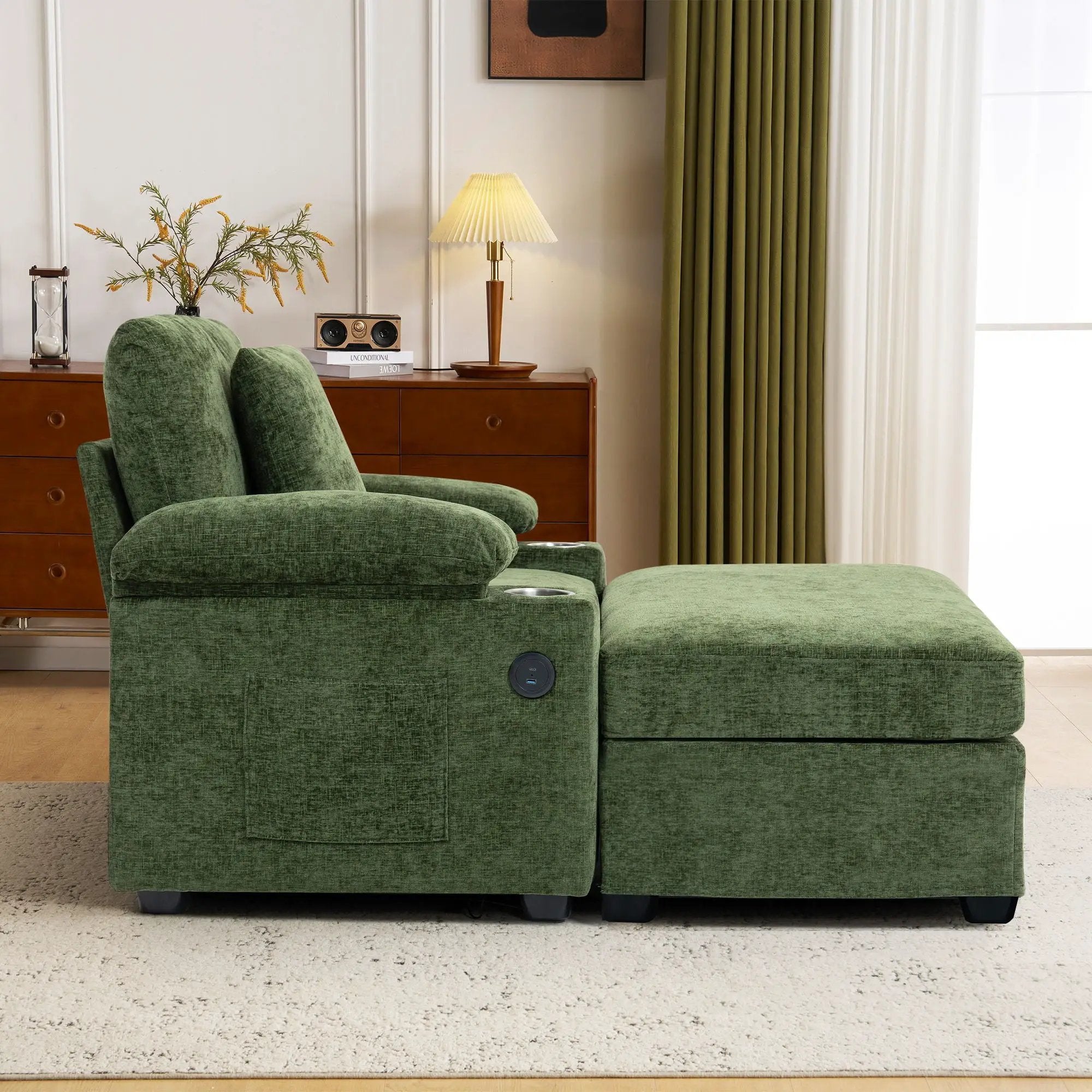 Modern Oversized Chair With Ottoman, Cupholders And USB Charging Ports by Unique Piece Furniture