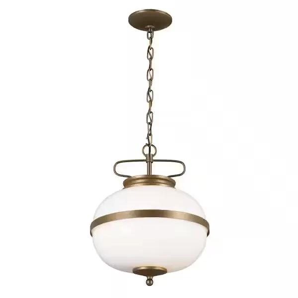 Open Box KICHLER Opal 2-Light Character Bronze Vintage Globe Kitchen Pendant Hanging Light with Opal Glass by Selzalot