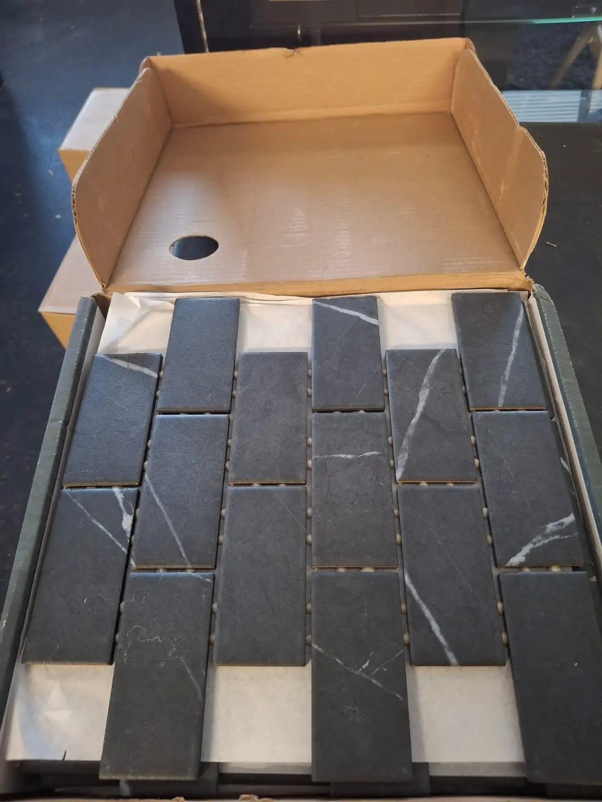 Open Box Daltile Restore Black Marble 12 in. x 12 in. Glazed Ceramic Brick Joint Mosaic Tile (9.96 sq. ft./Case) by Selzalot