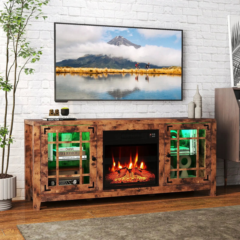 58" Fireplace TV Stand with LED Lights and 18" Electric Fireplace by DirectDeals