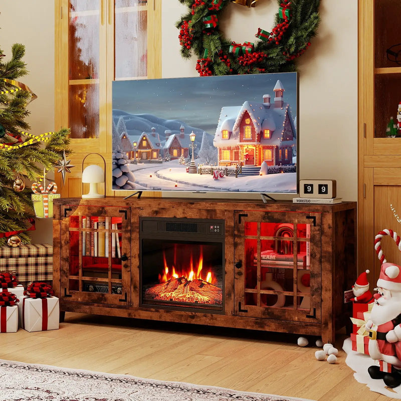 58" Fireplace TV Stand with LED Lights and 18" Electric Fireplace by DirectDeals