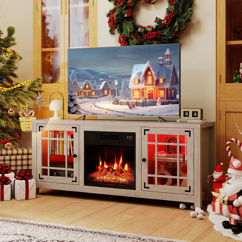 58" Fireplace TV Stand with LED Lights and 18" Electric Fireplace by DirectDeals