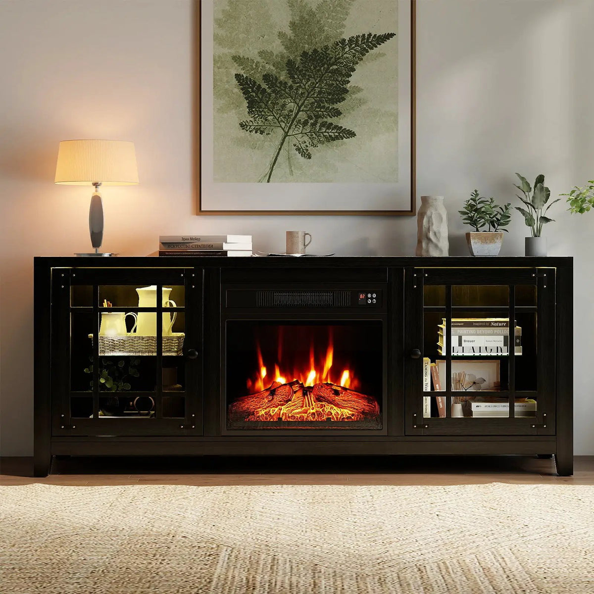 58" Fireplace TV Stand with LED Lights and 18" Electric Fireplace, photo 17 of 24