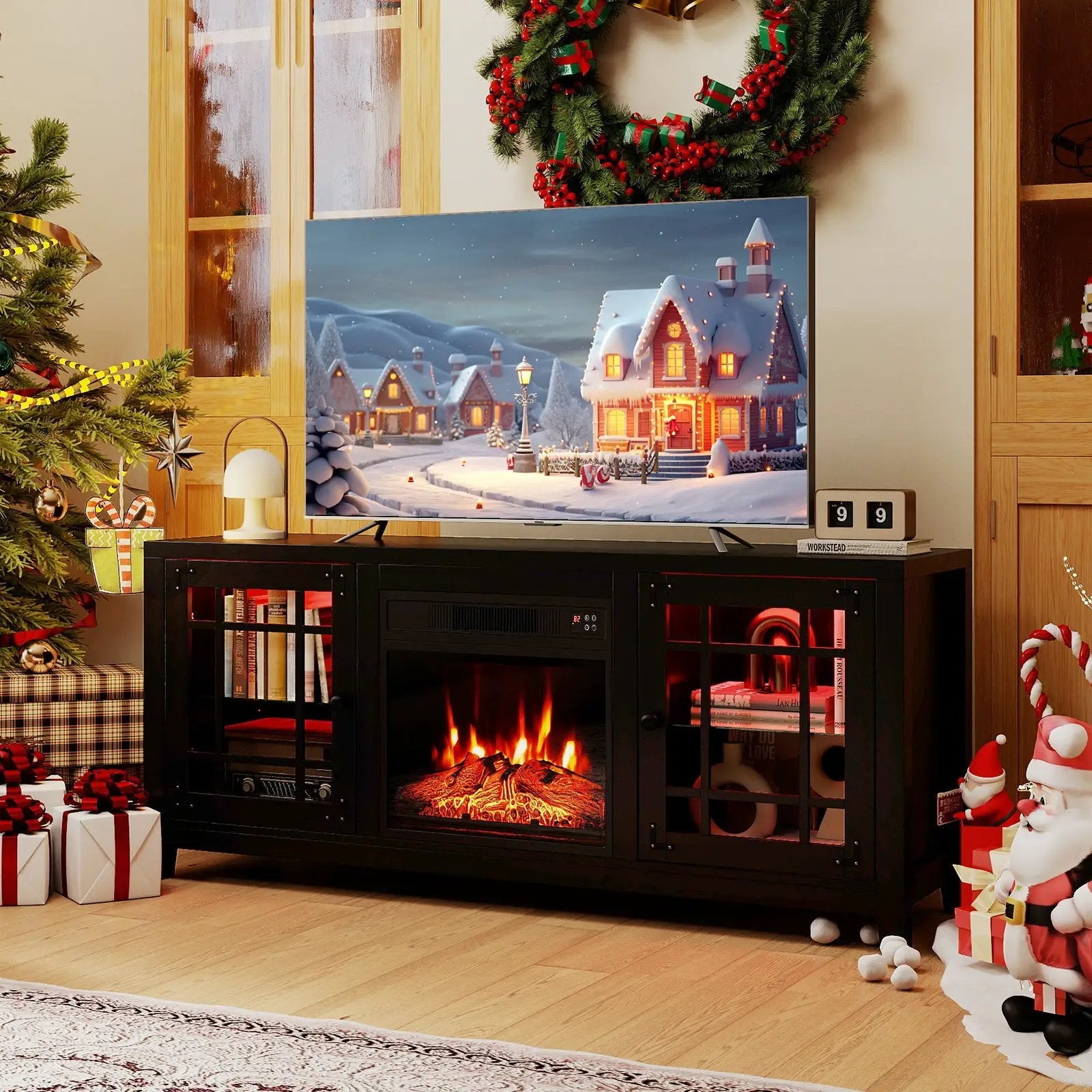 58" Fireplace TV Stand with LED Lights and 18" Electric Fireplace by DirectDeals