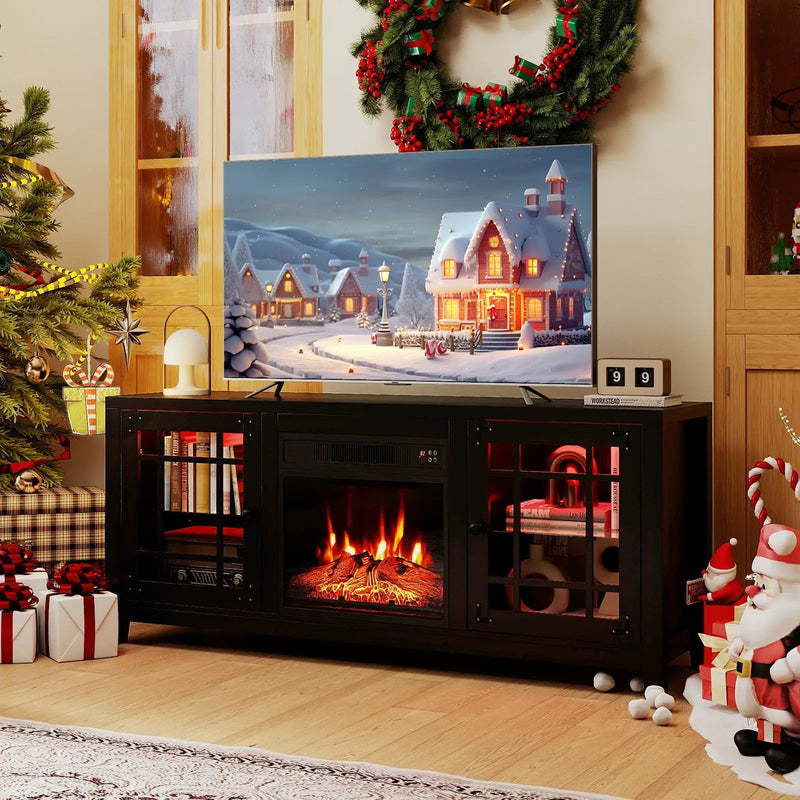 58" Fireplace TV Stand with LED Lights and 18" Electric Fireplace by DirectDeals