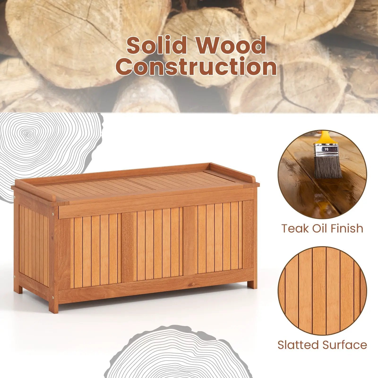 58 Gallon 3-in-1 Patio Wood Deck Box with Flip Top for Cushions by DirectDeals