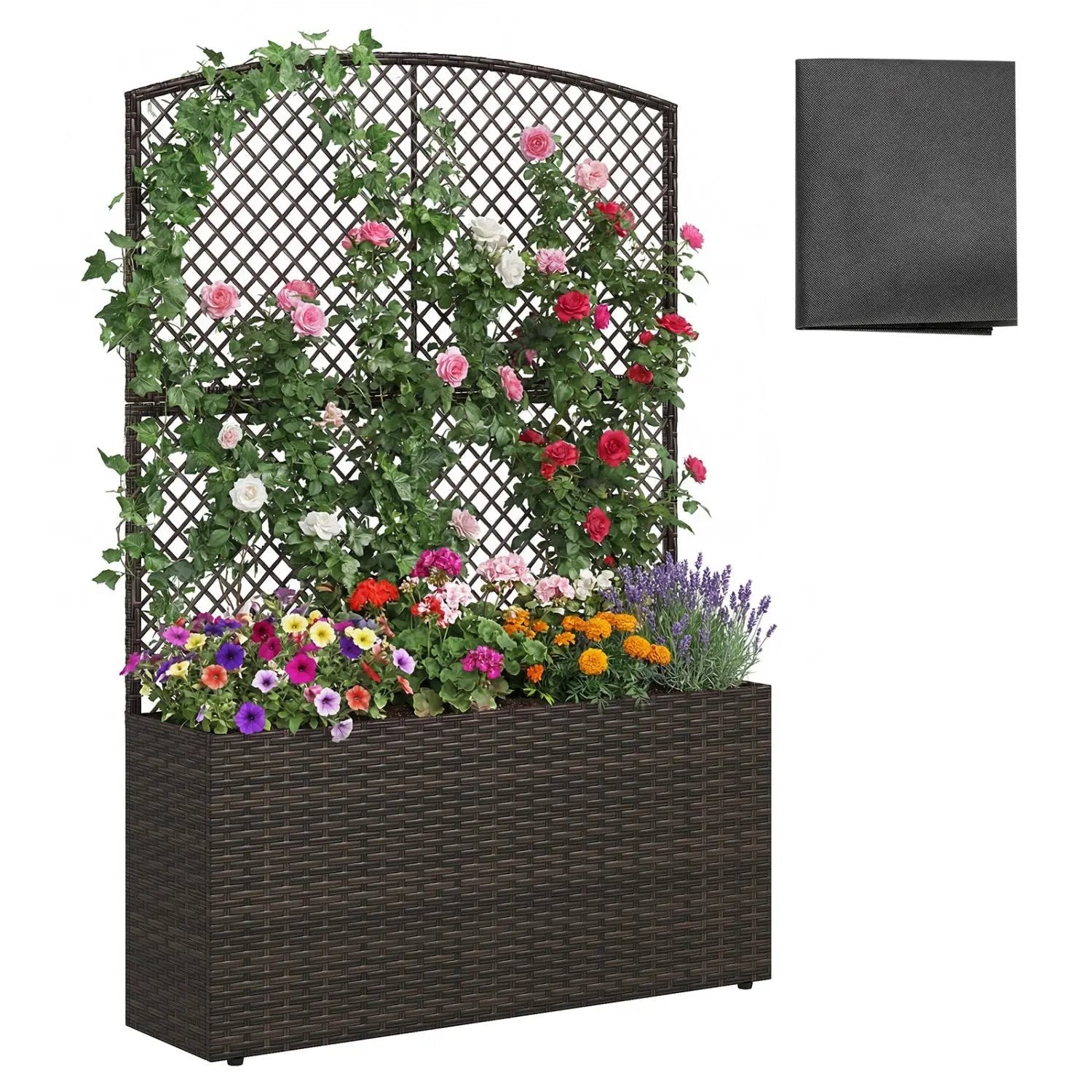 58 Inch Raised Garden Bed with Trellis and Wicker Planter Box by DirectDeals