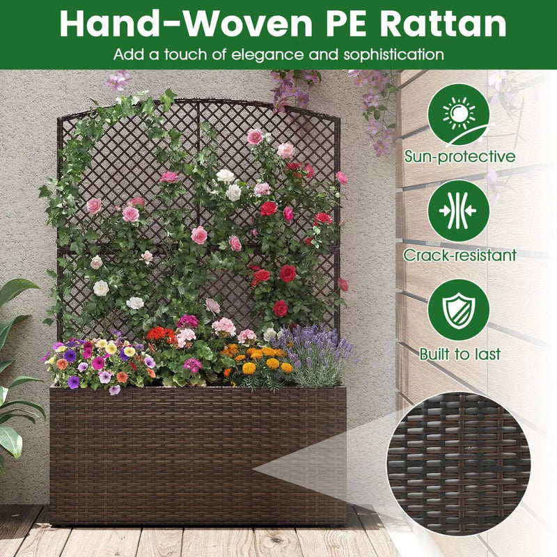 58 Inch Raised Garden Bed with Trellis and Wicker Planter Box by DirectDeals