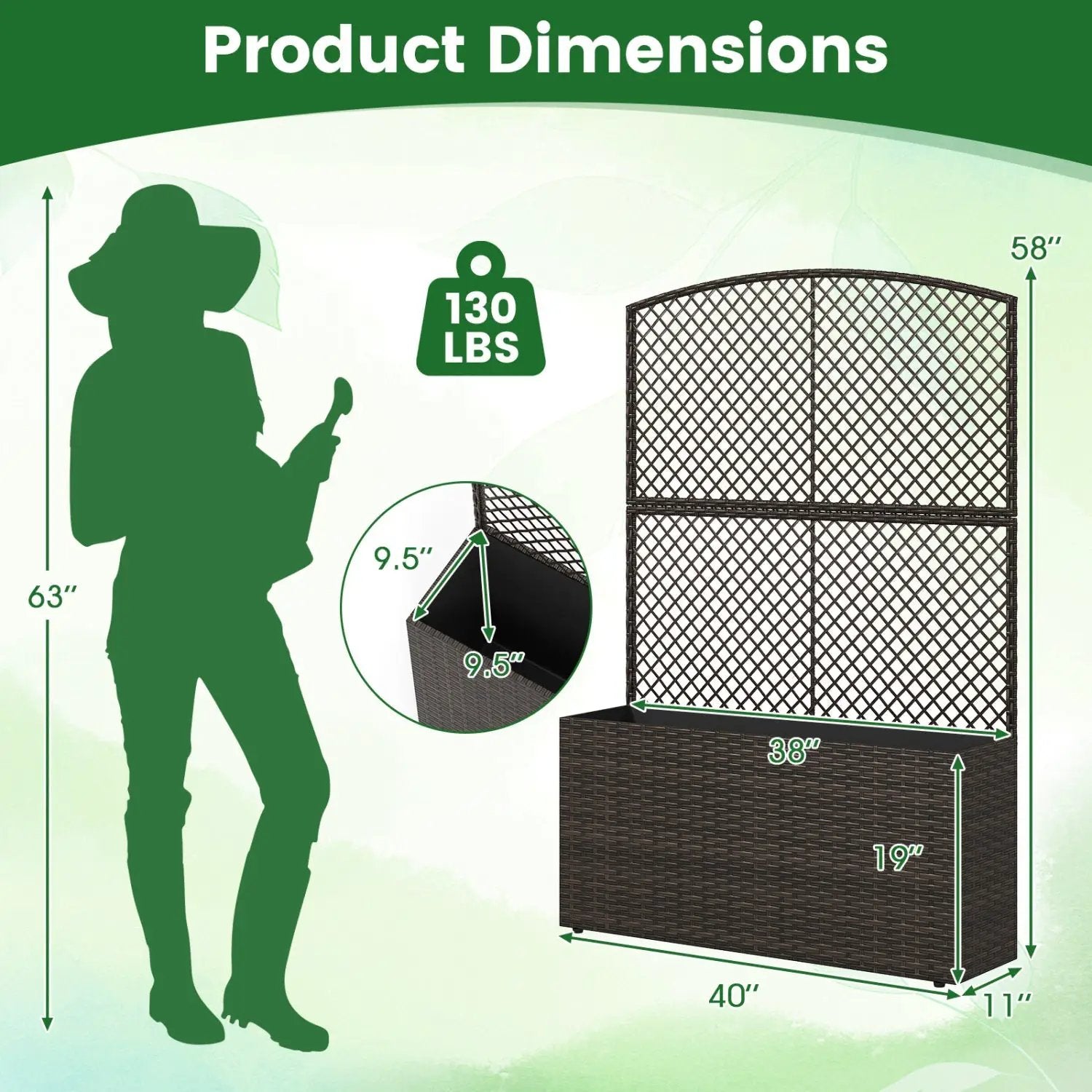 58 Inch Raised Garden Bed with Trellis and Wicker Planter Box by DirectDeals