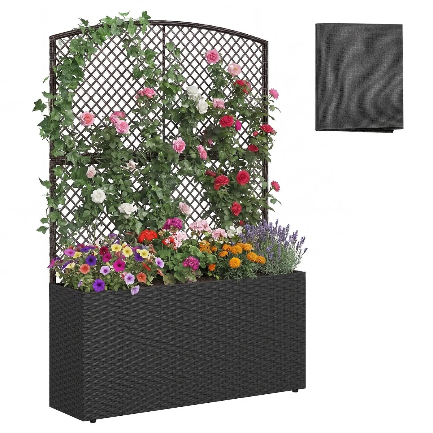 58 Inch Raised Garden Bed with Trellis and Wicker Planter Box by DirectDeals