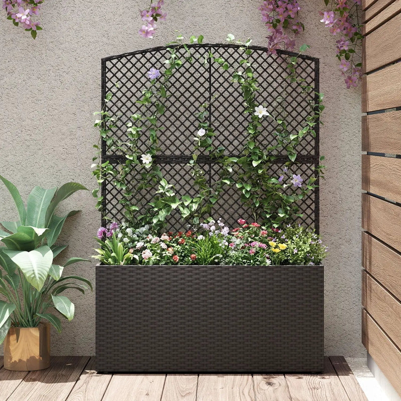 58 Inch Raised Garden Bed with Trellis and Wicker Planter Box by DirectDeals